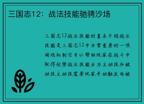 三国志12：战法技能驰骋沙场